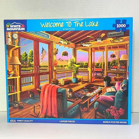 White Mountain Welcome to the Lake 1000pc Puzzle #1859 Complete w/Poster - Picture 1 of 4